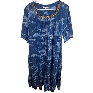 Go Softly Womens Patio Dress Size M Tie Dye Embellished Muumuu Kaftan Loungewear